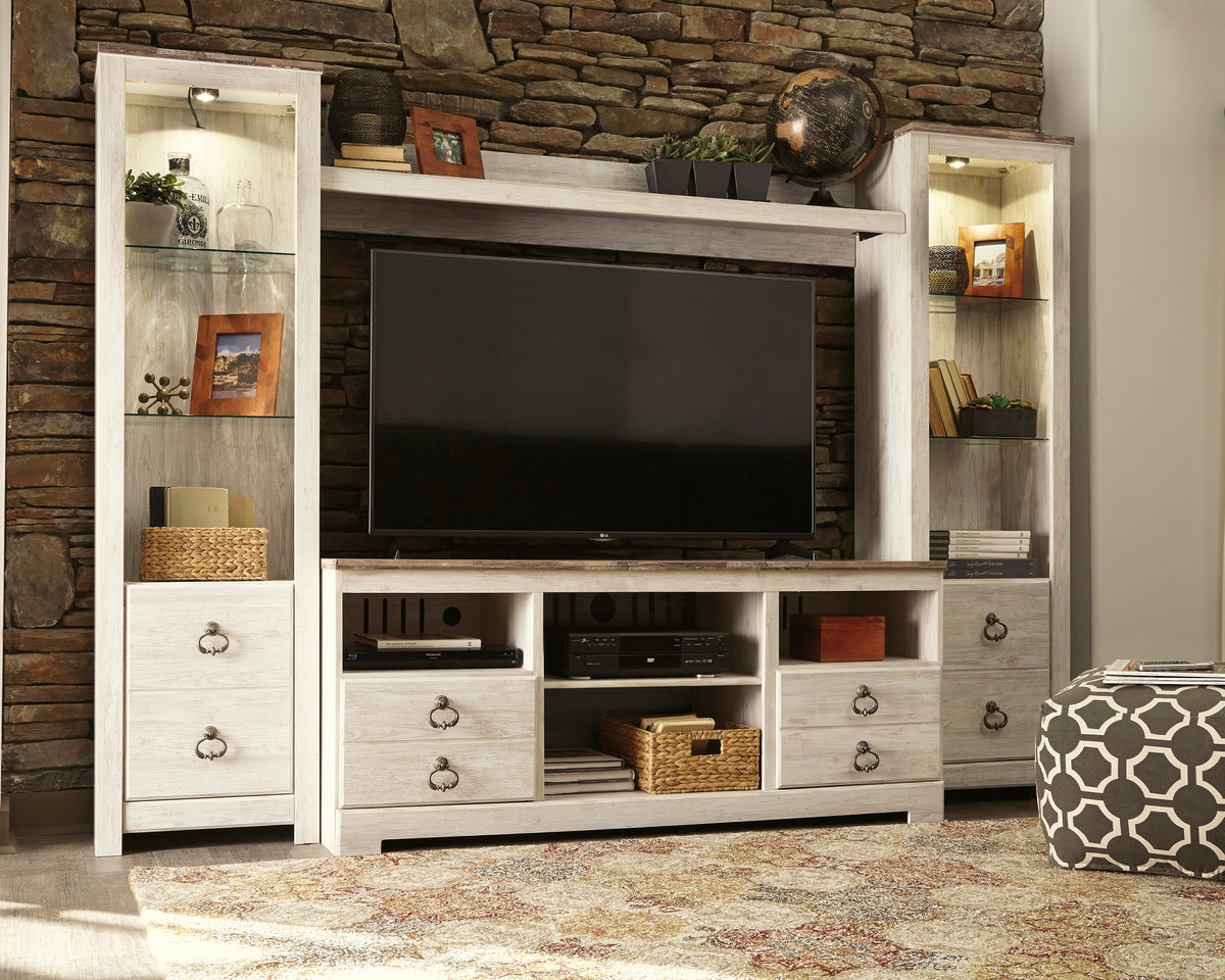 Floridian Furniture - Ashley Furniture - Willowton Entertainment Center - 4-Piece Entertainment Center / Whitewash - W267W3
