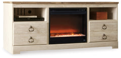Floridian Furniture - Ashley Furniture - Willowton 64" TV Stand with Electric Fireplace - 64" TV Stand with Electric Fireplace / Whitewash - W267W10