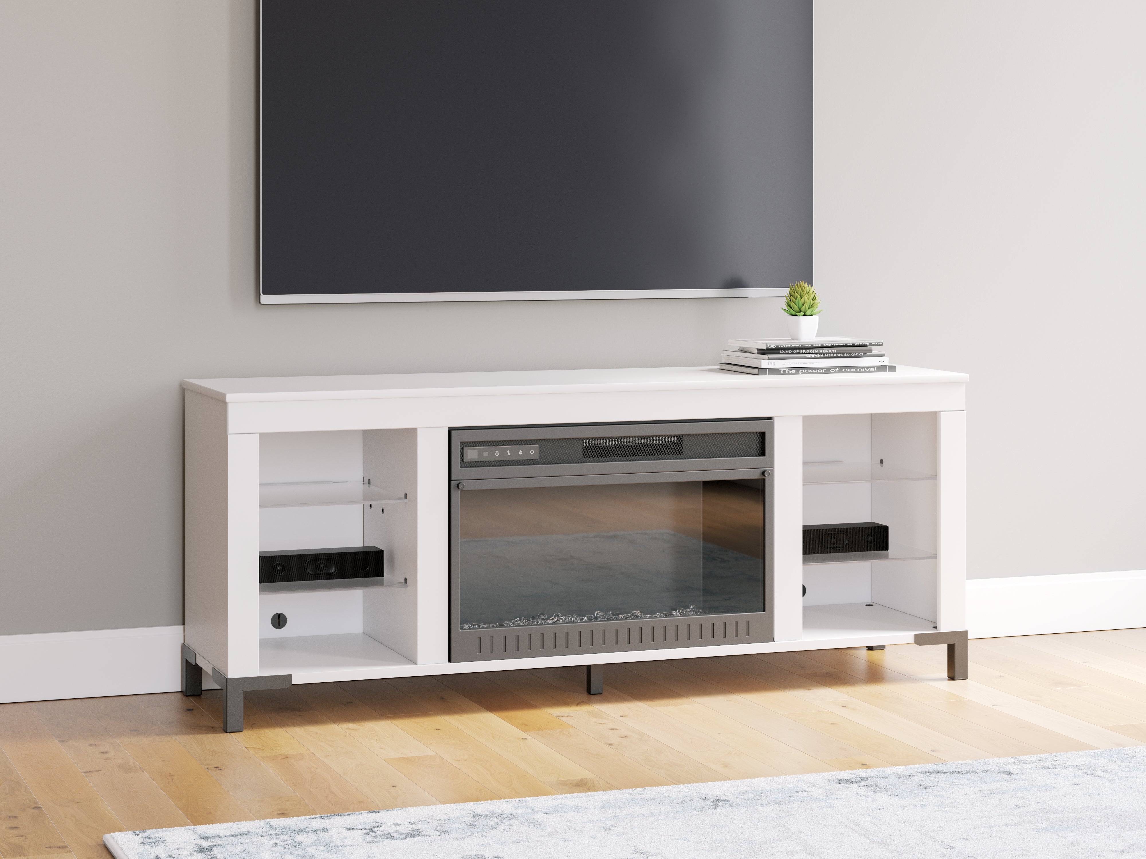 Floridian Furniture - Ashley Furniture - Brollevi TV Stand - 60" with Electric Fireplace / White - W2722-168