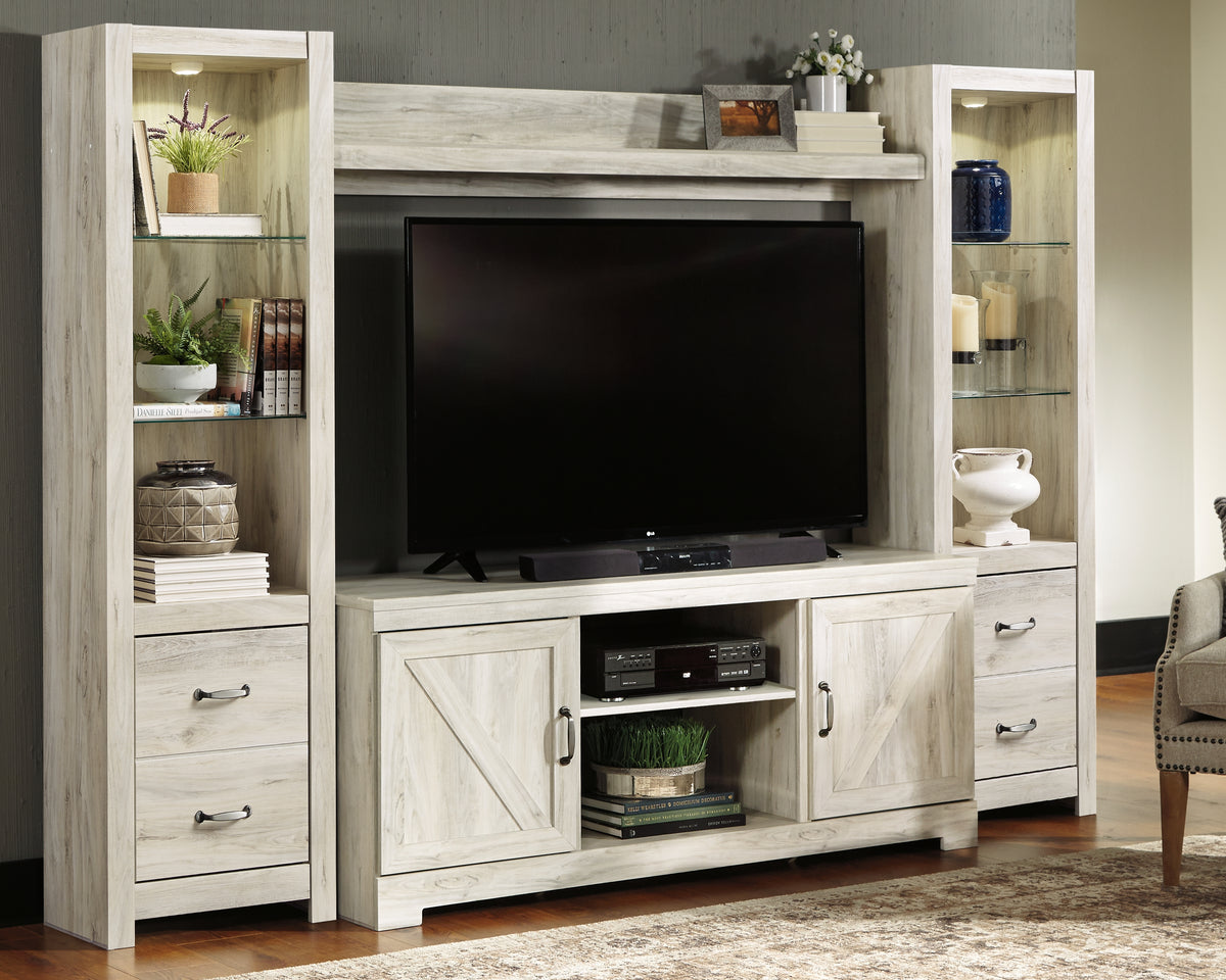 Floridian Furniture - Ashley Furniture - Bellaby Entertainment Center - 4-Piece Entertainment Center / Whitewash - W331W2