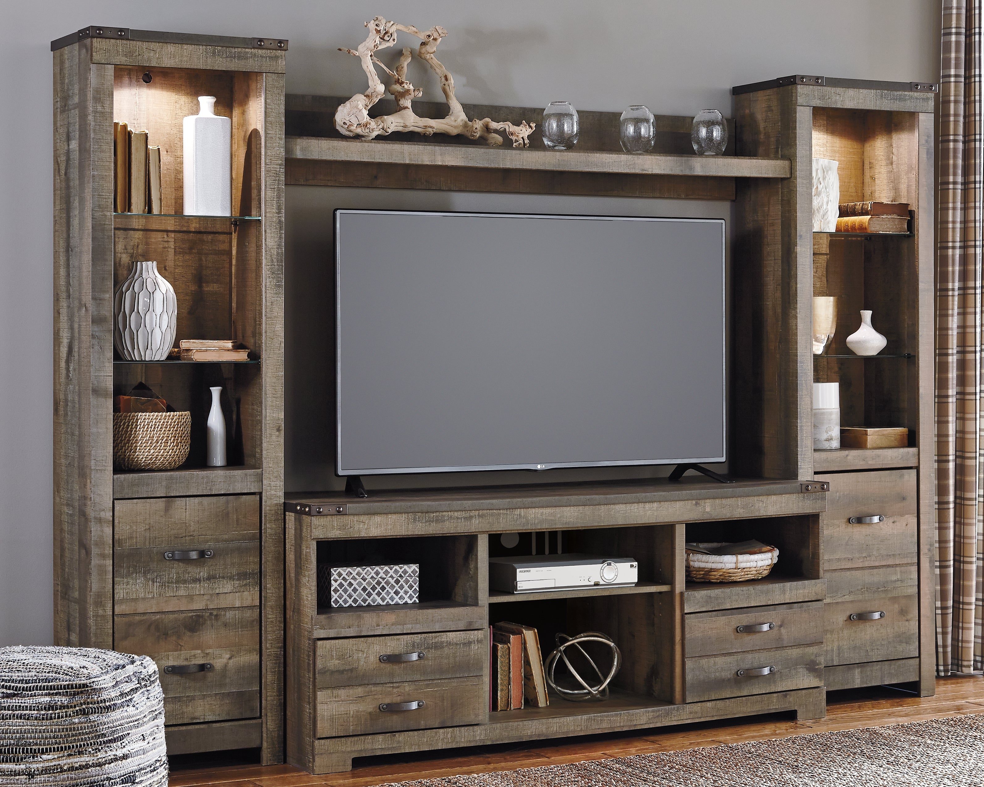 Floridian Furniture - Ashley Furniture - Trinell Entertainment Center - 4-Piece Entertainment Center / Brown - W446W2