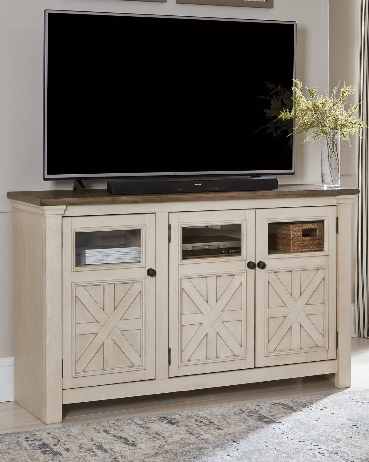 Floridian Furniture - Ashley Furniture - Bolanburg 60" TV Stand - 60" / White/Weathered Gray - W647-38