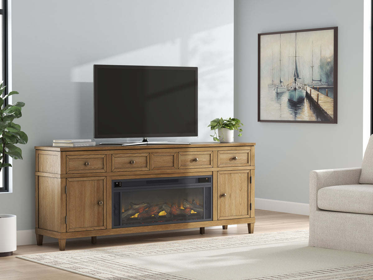 Floridian Furniture - Ashley Furniture - Sharlance 81" TV Stand with Electric Fireplace - 81" TV Stand with Electric Fireplace / Light Brown - W655W1