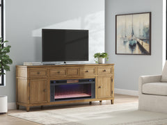 Floridian Furniture - Ashley Furniture - Sharlance 81" TV Stand with Electric Fireplace - 81" TV Stand with Electric Fireplace / Light Brown - W655W2