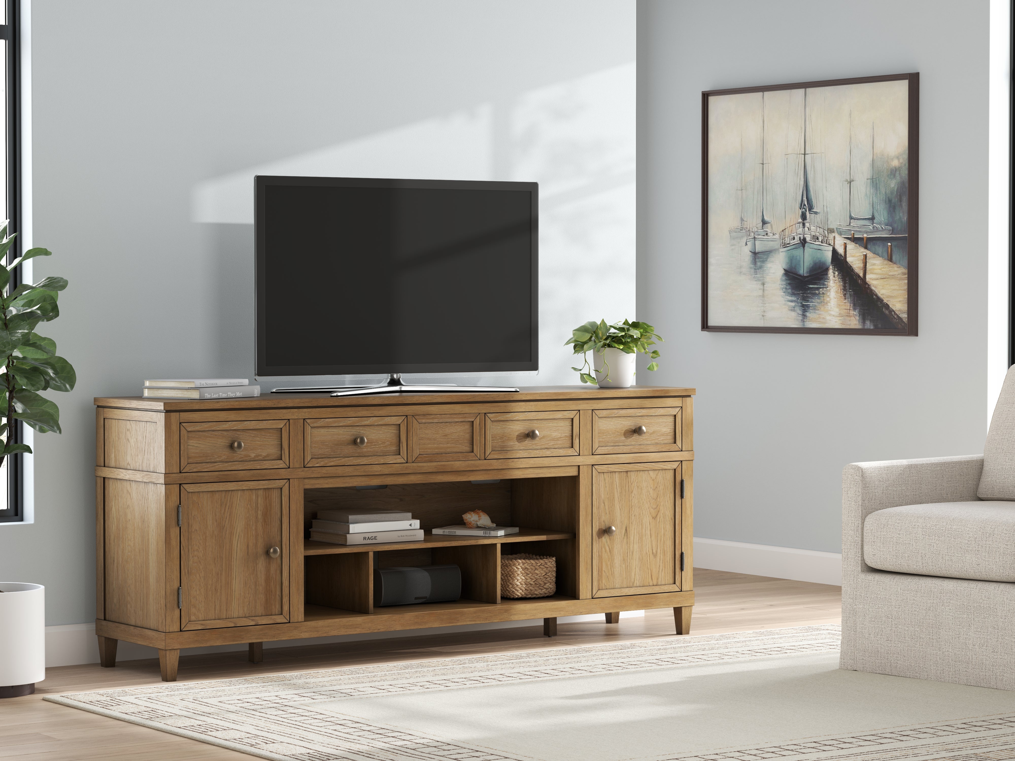 Floridian Furniture - Ashley Furniture - Sharlance 81" TV Stand - 81" / Light Brown - W655-68