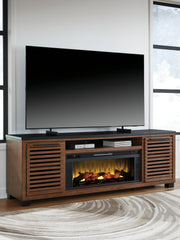 Floridian Furniture - Ashley Furniture - Kallari 84" TV Stand with Electric Fireplace - 84" TV Stand with Electric Fireplace / Warm Brown/Black - W737W1