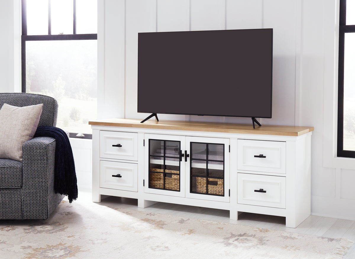 Floridian Furniture - Ashley Furniture - Ashbryn 74" TV Stand - 74" / White/Natural - W844-68